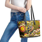 Richmond Tigers Leather Tote Bag Aboriginal Dot Pattern - Football Mascot Heritage Pride