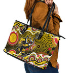 Richmond Tigers Leather Tote Bag Aboriginal Dot Pattern - Football Mascot Heritage Pride
