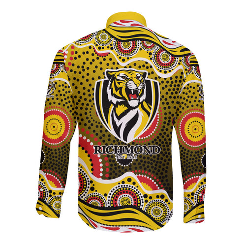 Richmond Tigers Long Sleeve Button Shirt Aboriginal Dot Pattern - Football Mascot Heritage Pride