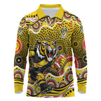 Richmond Tigers Long Sleeve Polo Shirt Aboriginal Dot Pattern - Football Mascot Heritage Pride