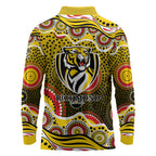 Richmond Tigers Long Sleeve Polo Shirt Aboriginal Dot Pattern - Football Mascot Heritage Pride
