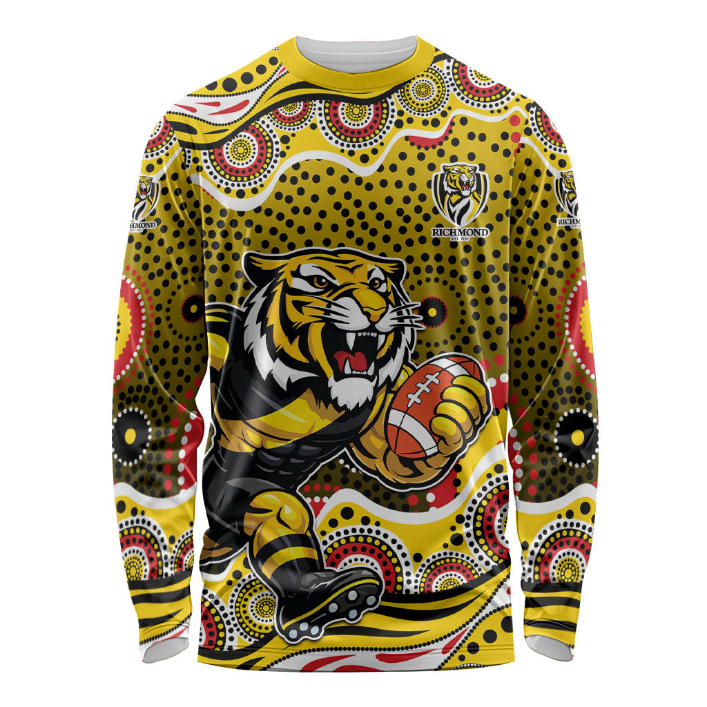 Richmond Tigers Long Sleeve Shirt Aboriginal Dot Pattern - Football Mascot Heritage Pride