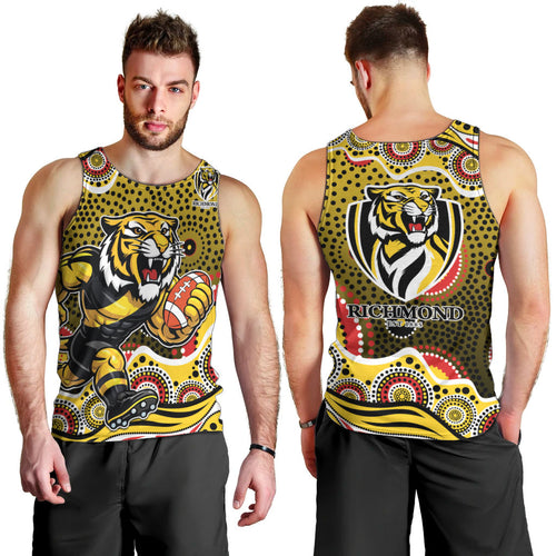 Richmond Tigers Men Tank Top Aboriginal Dot Pattern - Football Mascot Heritage Pride