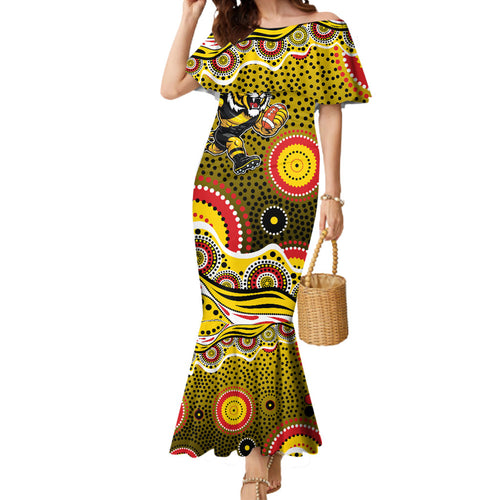 Richmond Tigers Mermaid Dress Aboriginal Dot Pattern - Football Mascot Heritage Pride