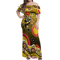 Richmond Tigers Off Shoulder Maxi Dress Aboriginal Dot Pattern - Football Mascot Heritage Pride