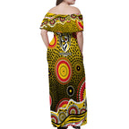 Richmond Tigers Off Shoulder Maxi Dress Aboriginal Dot Pattern - Football Mascot Heritage Pride