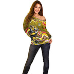 Richmond Tigers Off Shoulder Sweater Aboriginal Dot Pattern - Football Mascot Heritage Pride