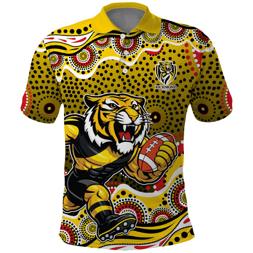 Richmond Tigers Polo Shirt Aboriginal Dot Pattern - Football Mascot Heritage Pride