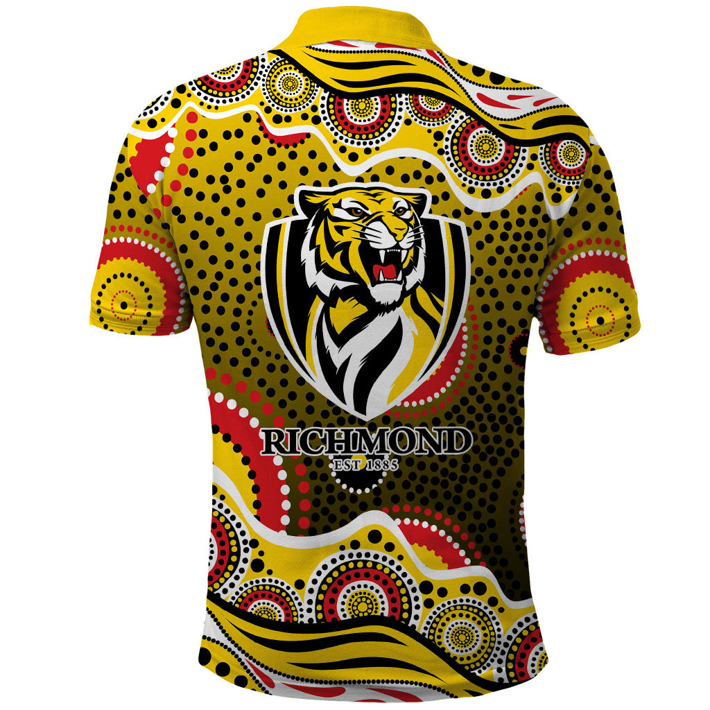 Richmond Tigers Polo Shirt Aboriginal Dot Pattern - Football Mascot Heritage Pride