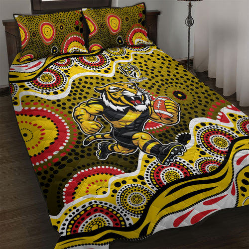 Richmond Tigers Quilt Bed Set Aboriginal Dot Pattern - Football Mascot Heritage Pride