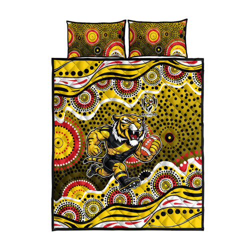 Richmond Tigers Quilt Bed Set Aboriginal Dot Pattern - Football Mascot Heritage Pride