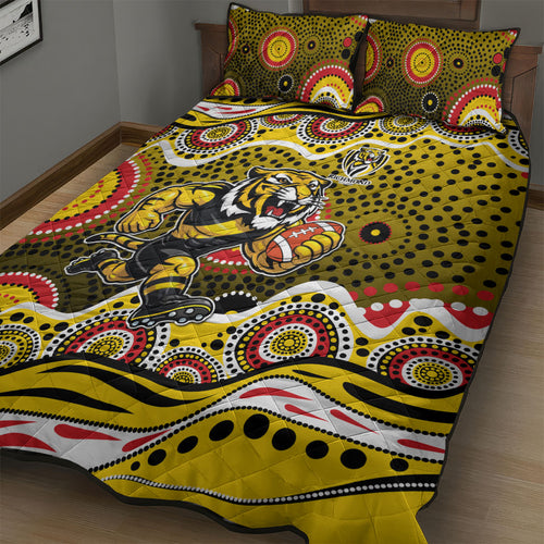 Richmond Tigers Quilt Bed Set Aboriginal Dot Pattern - Football Mascot Heritage Pride