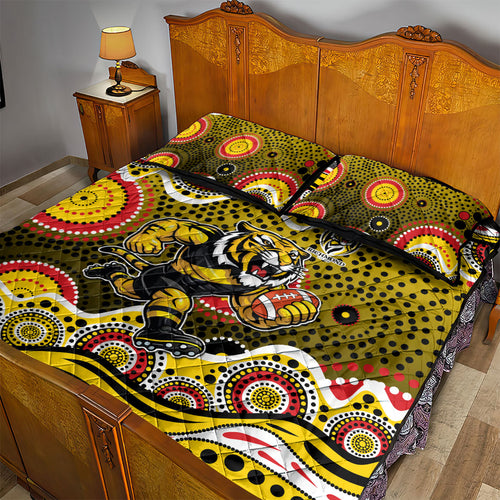 Richmond Tigers Quilt Bed Set Aboriginal Dot Pattern - Football Mascot Heritage Pride