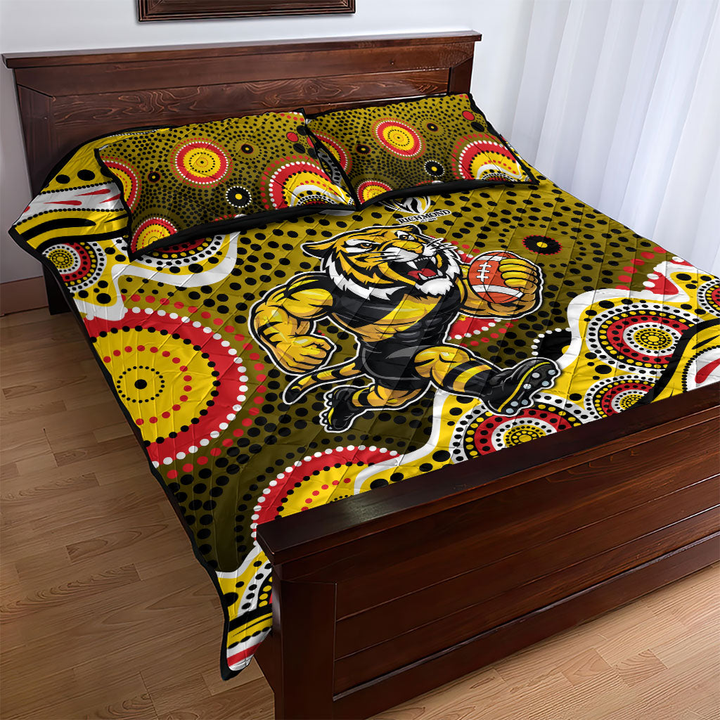 Richmond Tigers Quilt Bed Set Aboriginal Dot Pattern - Football Mascot Heritage Pride
