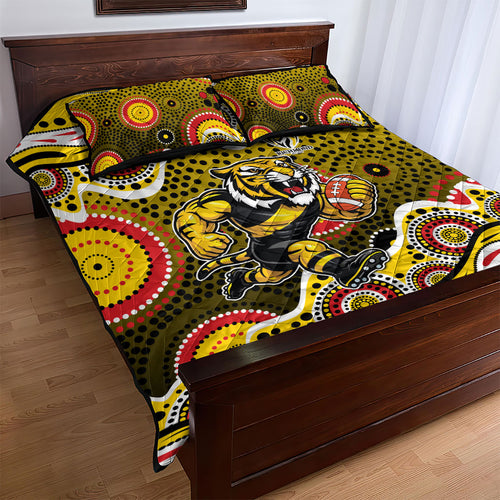 Richmond Tigers Quilt Bed Set Aboriginal Dot Pattern - Football Mascot Heritage Pride