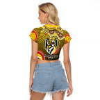 Richmond Tigers Raglan Cropped T Shirt Aboriginal Dot Pattern - Football Mascot Heritage Pride