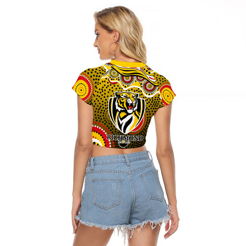 Richmond Tigers Raglan Cropped T Shirt Aboriginal Dot Pattern - Football Mascot Heritage Pride