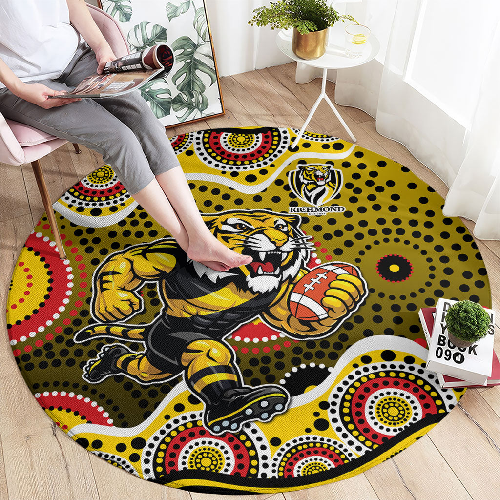 Richmond Tigers Round Carpet Aboriginal Dot Pattern - Football Mascot Heritage Pride