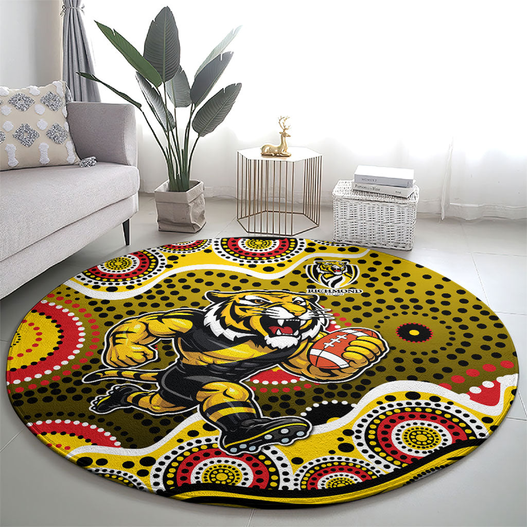 Richmond Tigers Round Carpet Aboriginal Dot Pattern - Football Mascot Heritage Pride