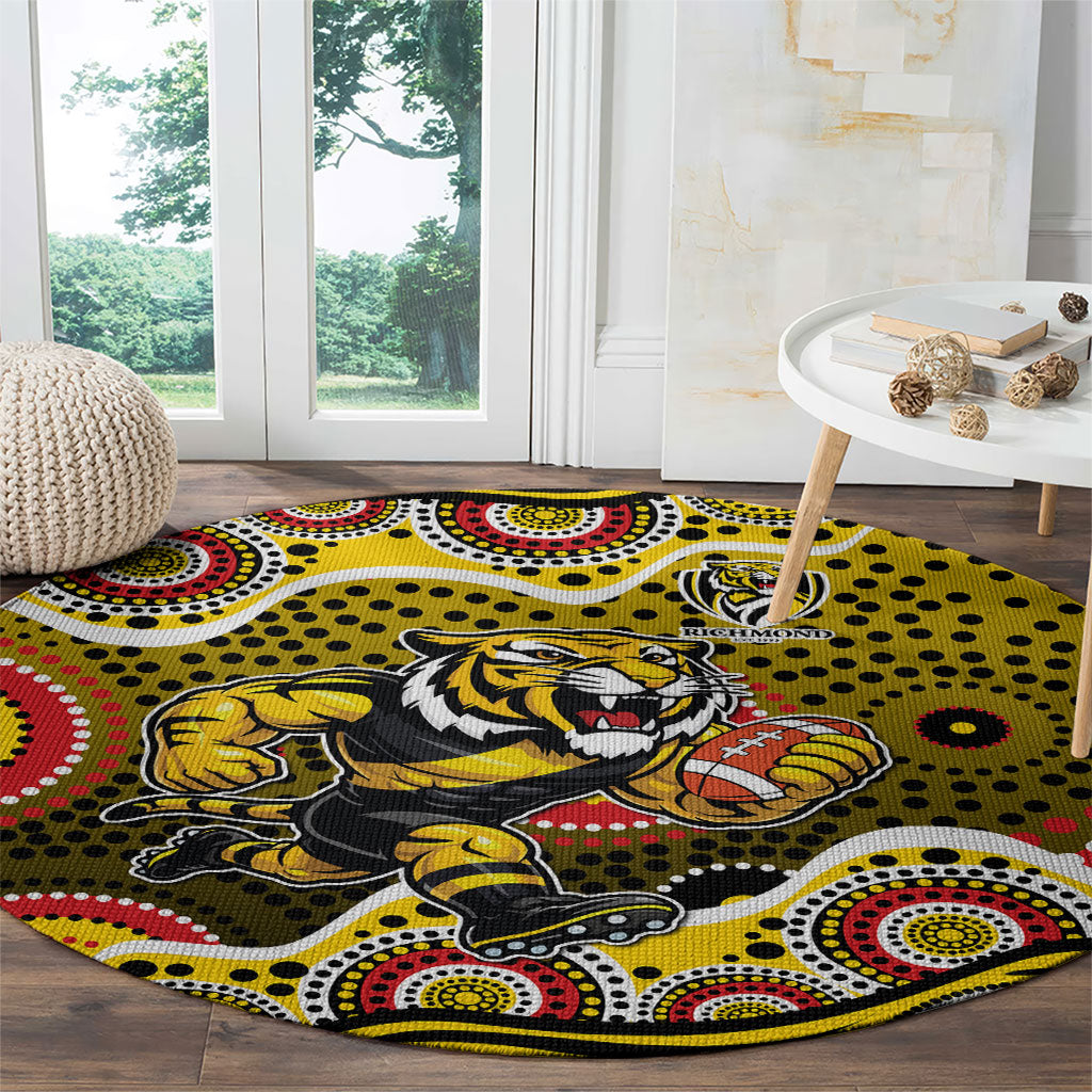 Richmond Tigers Round Carpet Aboriginal Dot Pattern - Football Mascot Heritage Pride