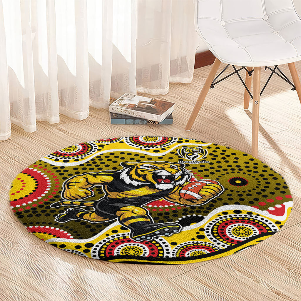 Richmond Tigers Round Carpet Aboriginal Dot Pattern - Football Mascot Heritage Pride