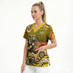 Richmond Tigers Scrub Top Aboriginal Dot Pattern - Football Mascot Heritage Pride