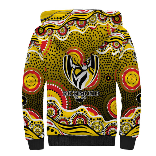 Richmond Tigers Sherpa Hoodie Aboriginal Dot Pattern - Football Mascot Heritage Pride