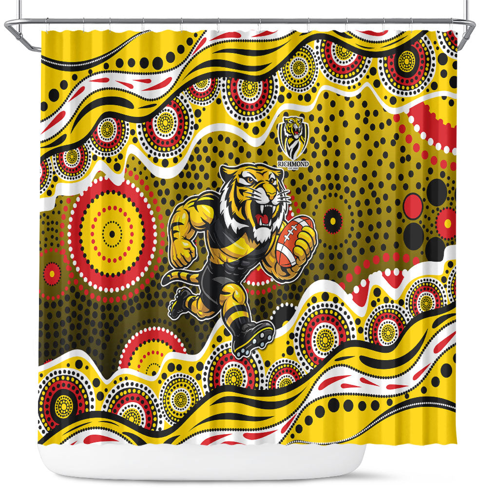 Richmond Tigers Shower Curtain Aboriginal Dot Pattern - Football Mascot Heritage Pride