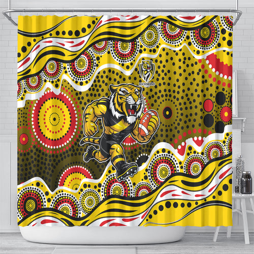 Richmond Tigers Shower Curtain Aboriginal Dot Pattern - Football Mascot Heritage Pride