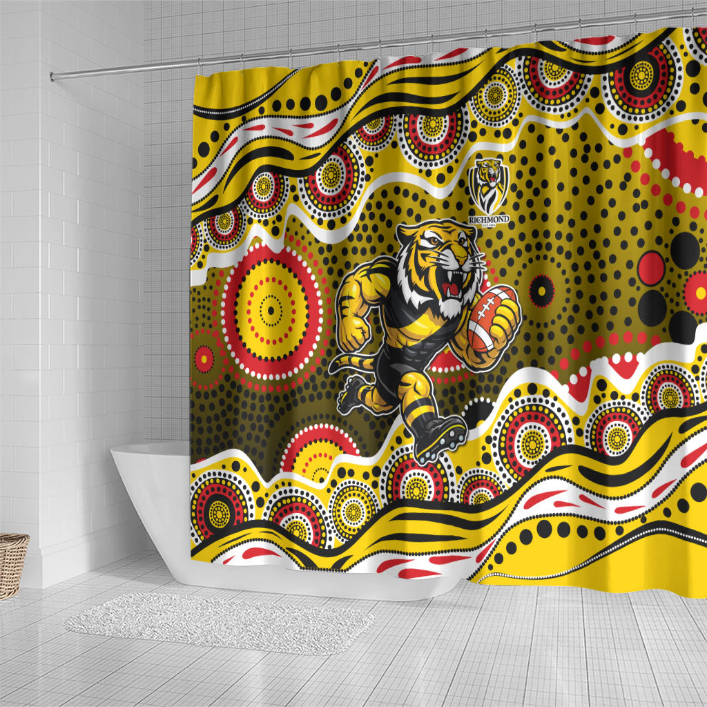 Richmond Tigers Shower Curtain Aboriginal Dot Pattern - Football Mascot Heritage Pride