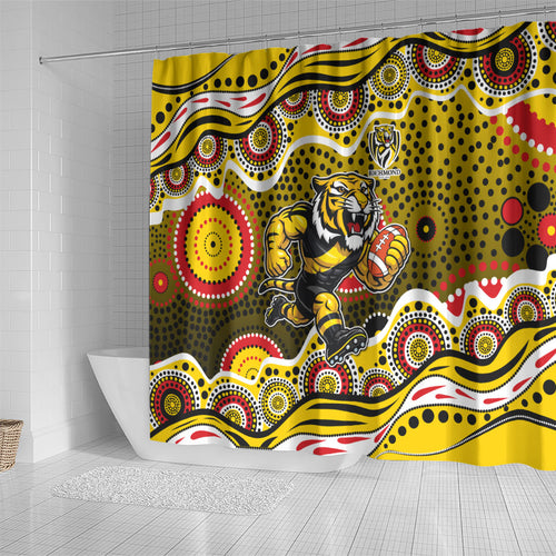 Richmond Tigers Shower Curtain Aboriginal Dot Pattern - Football Mascot Heritage Pride