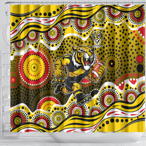 Richmond Tigers Shower Curtain Aboriginal Dot Pattern - Football Mascot Heritage Pride
