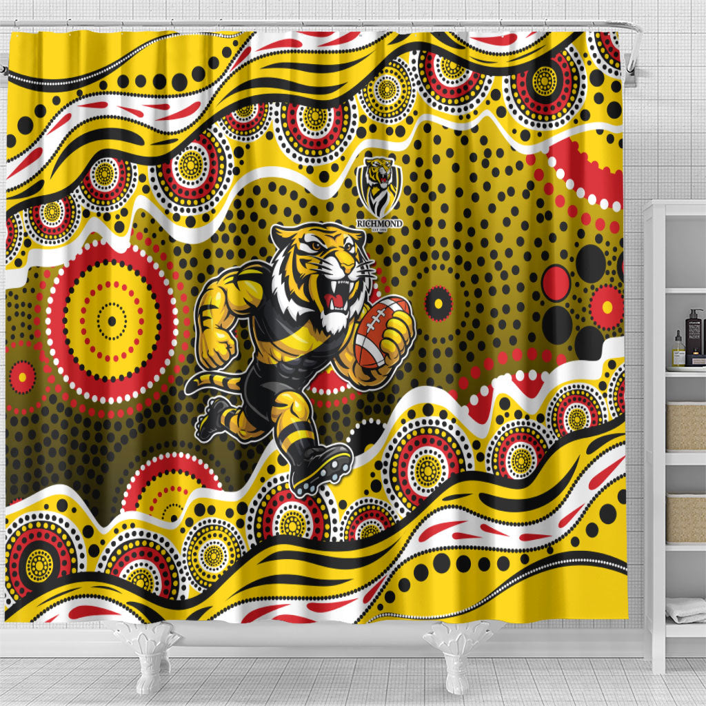 Richmond Tigers Shower Curtain Aboriginal Dot Pattern - Football Mascot Heritage Pride