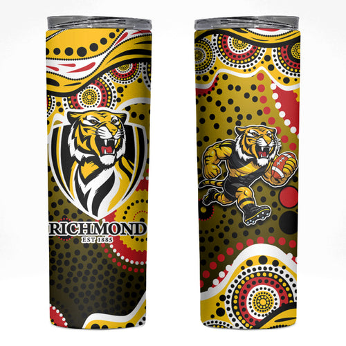 Richmond Tigers Skinny Tumbler Aboriginal Dot Pattern - Football Mascot Heritage Pride