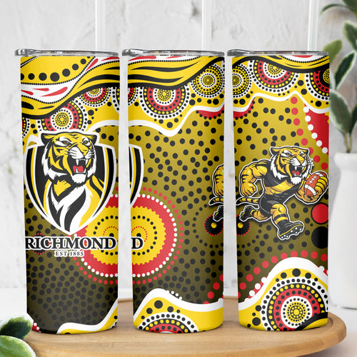 Richmond Tigers Skinny Tumbler Aboriginal Dot Pattern - Football Mascot Heritage Pride