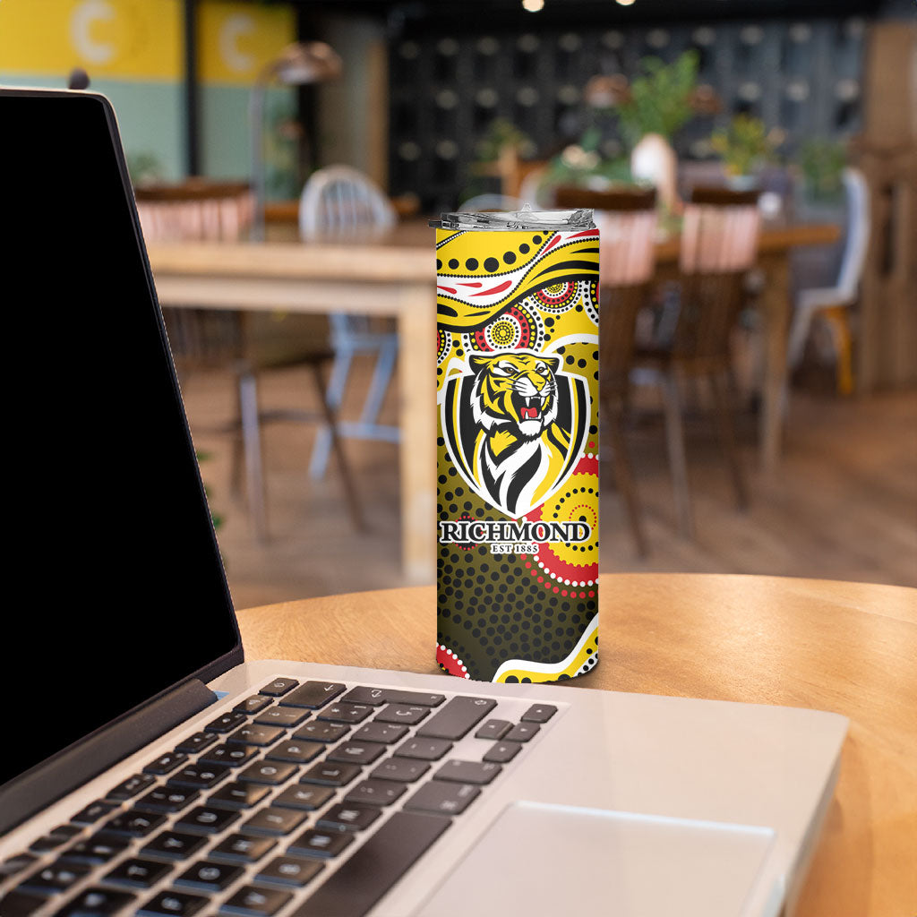 Richmond Tigers Skinny Tumbler Aboriginal Dot Pattern - Football Mascot Heritage Pride