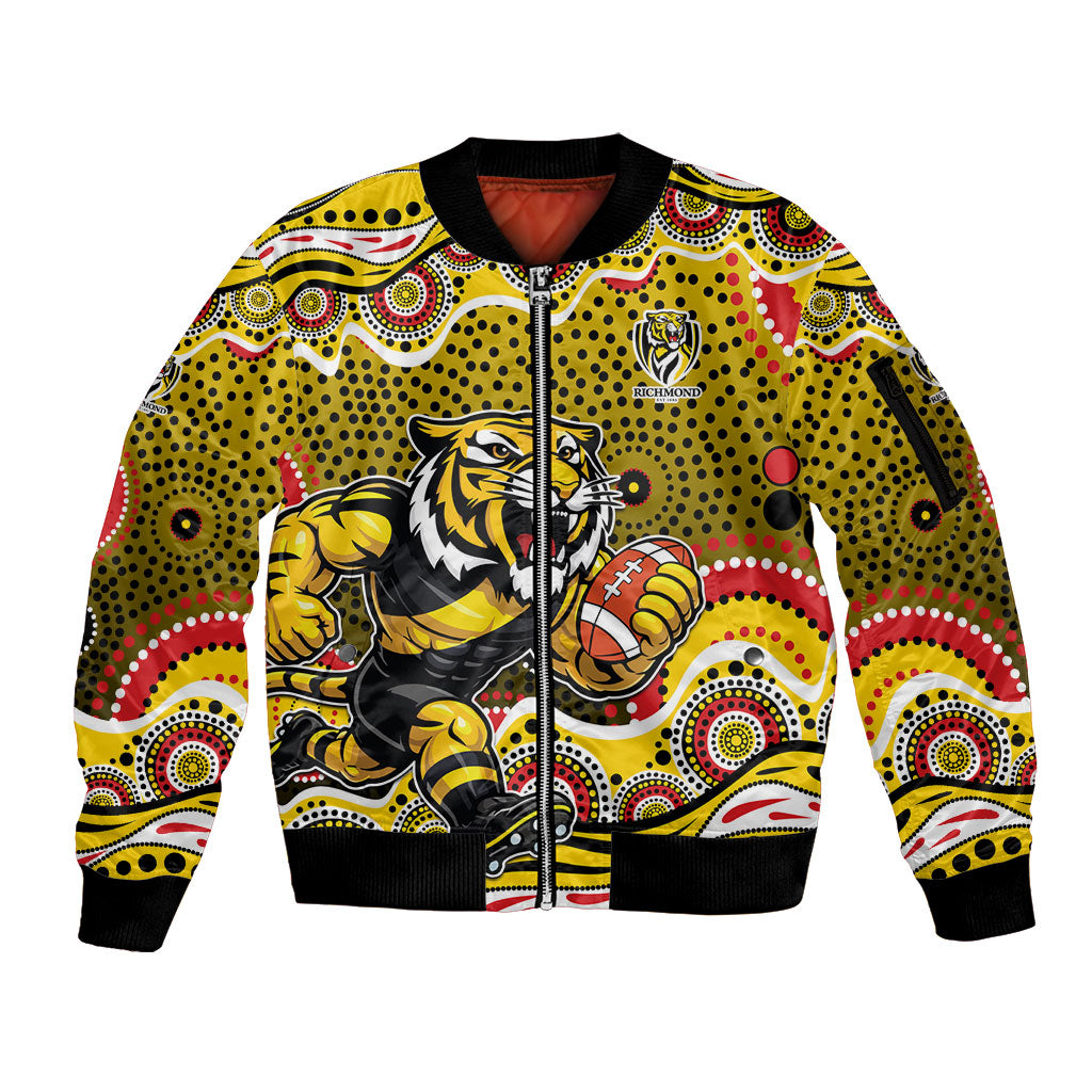 Richmond Tigers Sleeve Zip Bomber Jacket Aboriginal Dot Pattern - Football Mascot Heritage Pride