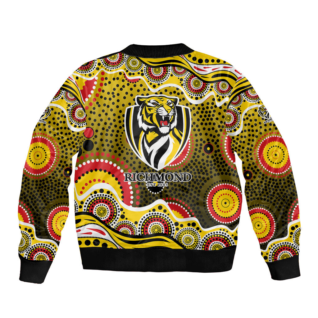 Richmond Tigers Sleeve Zip Bomber Jacket Aboriginal Dot Pattern - Football Mascot Heritage Pride