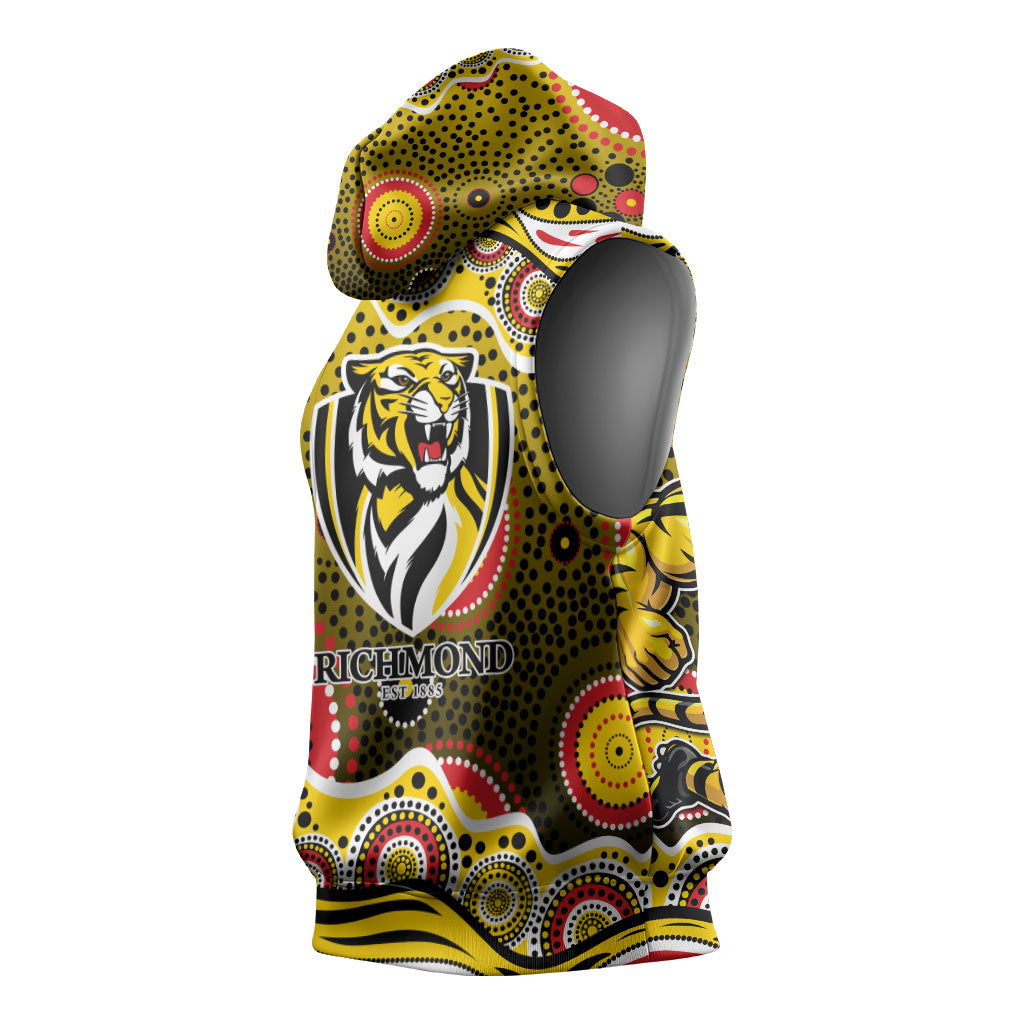 Richmond Tigers Sleeveless Hoodie Aboriginal Dot Pattern - Football Mascot Heritage Pride