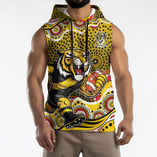 Richmond Tigers Sleeveless Hoodie Aboriginal Dot Pattern - Football Mascot Heritage Pride