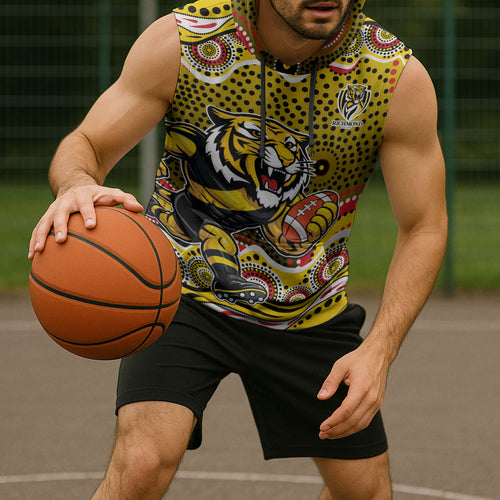 Richmond Tigers Sleeveless Hoodie Aboriginal Dot Pattern - Football Mascot Heritage Pride