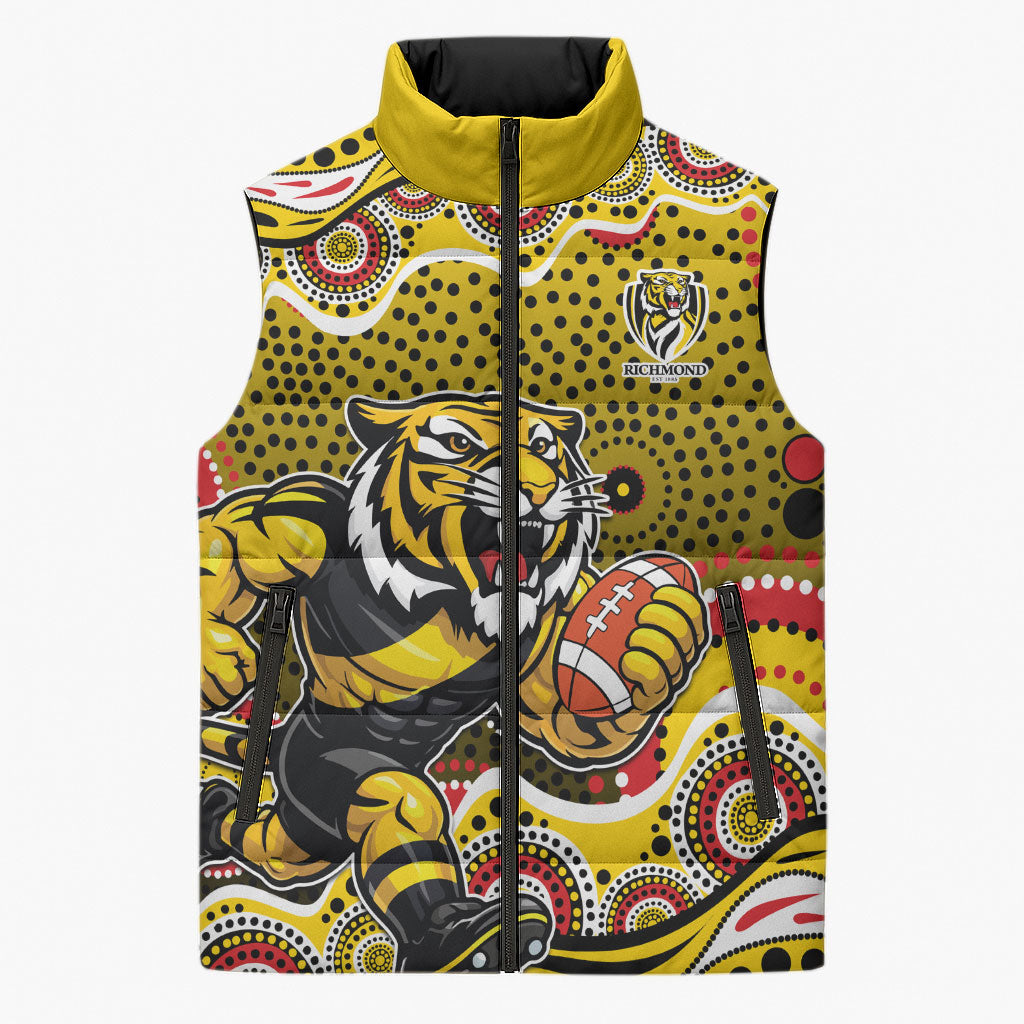 Richmond Tigers Sleeveless Puffer Jacket Aboriginal Dot Pattern - Football Mascot Heritage Pride