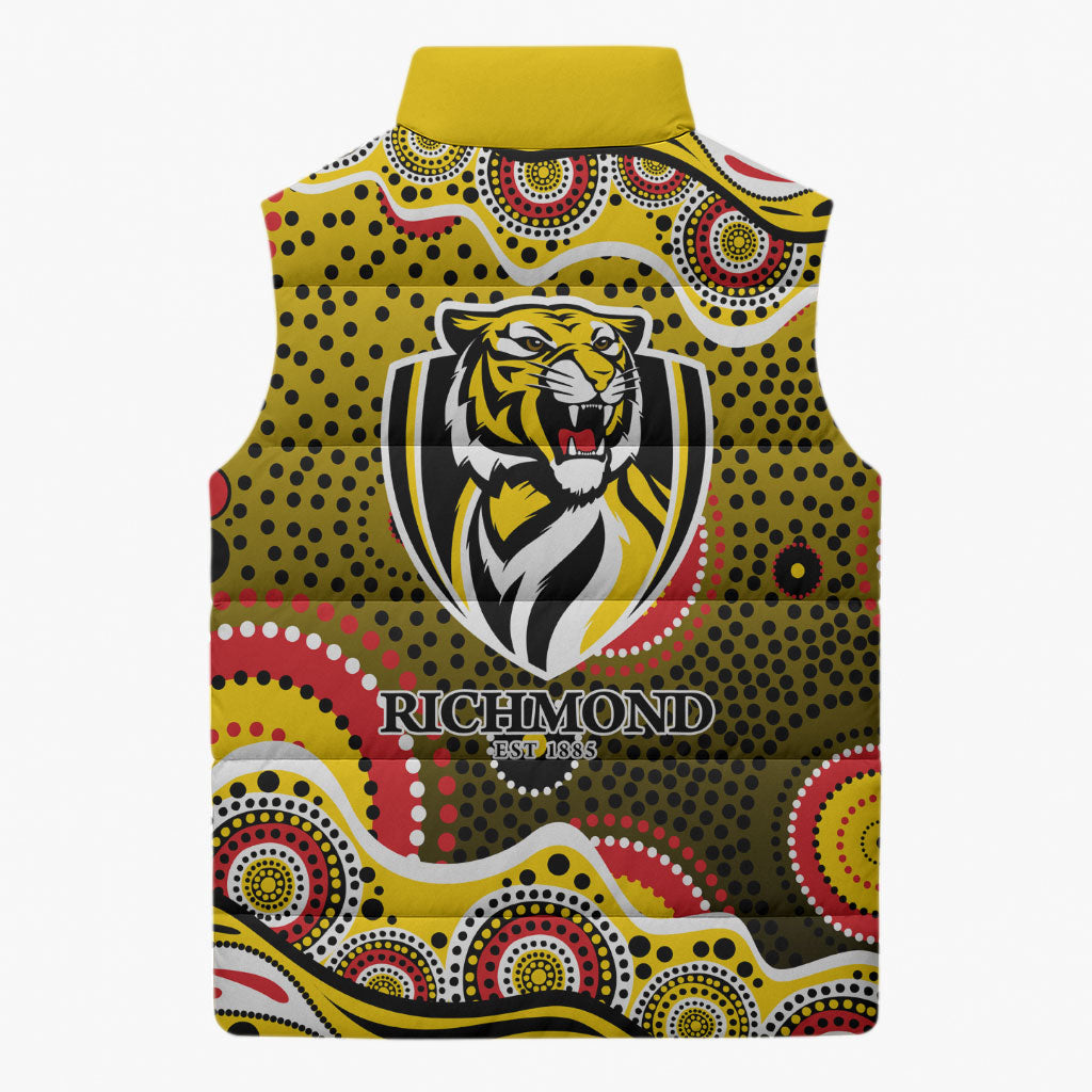 Richmond Tigers Sleeveless Puffer Jacket Aboriginal Dot Pattern - Football Mascot Heritage Pride