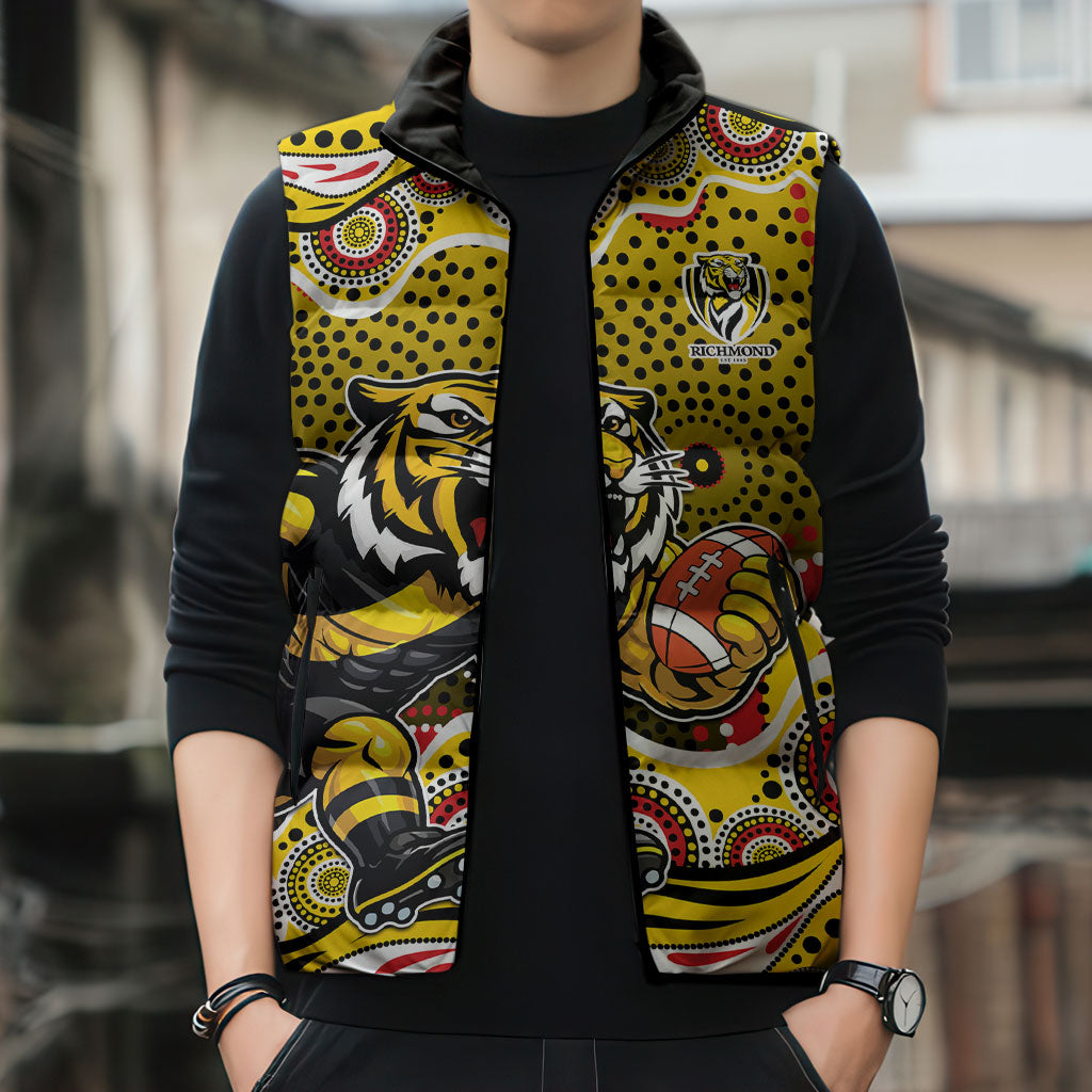 Richmond Tigers Sleeveless Puffer Jacket Aboriginal Dot Pattern - Football Mascot Heritage Pride