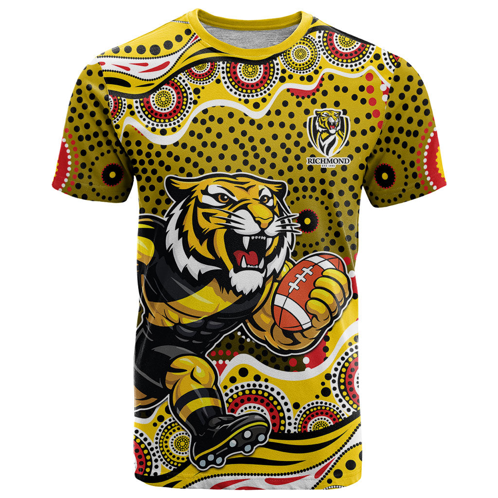 Richmond Tigers T Shirt Aboriginal Dot Pattern - Football Mascot Heritage Pride