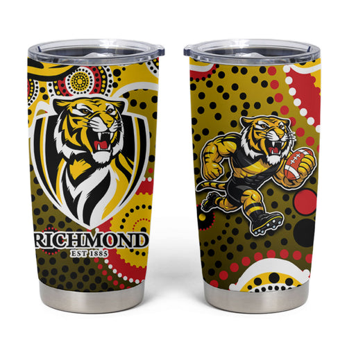 Richmond Tigers Tumbler Cup Aboriginal Dot Pattern - Football Mascot Heritage Pride