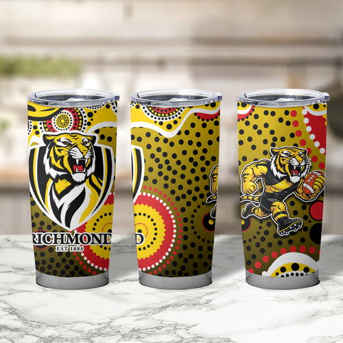 Richmond Tigers Tumbler Cup Aboriginal Dot Pattern - Football Mascot Heritage Pride