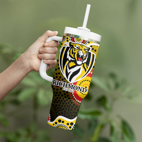 Richmond Tigers Tumbler With Handle Aboriginal Dot Pattern - Football Mascot Heritage Pride