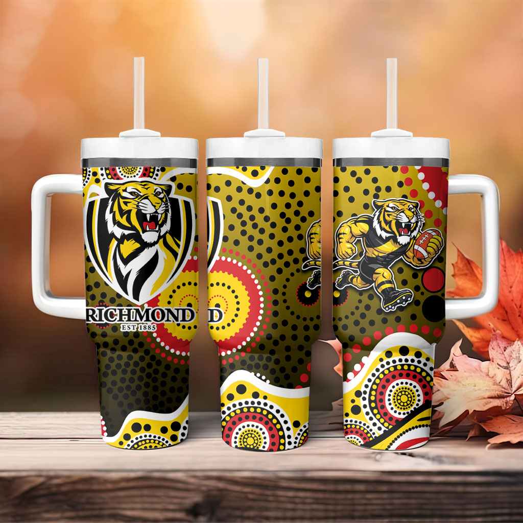 Richmond Tigers Tumbler With Handle Aboriginal Dot Pattern - Football Mascot Heritage Pride