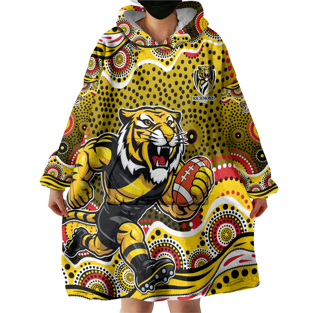 Richmond Tigers Wearable Blanket Hoodie Aboriginal Dot Pattern - Football Mascot Heritage Pride
